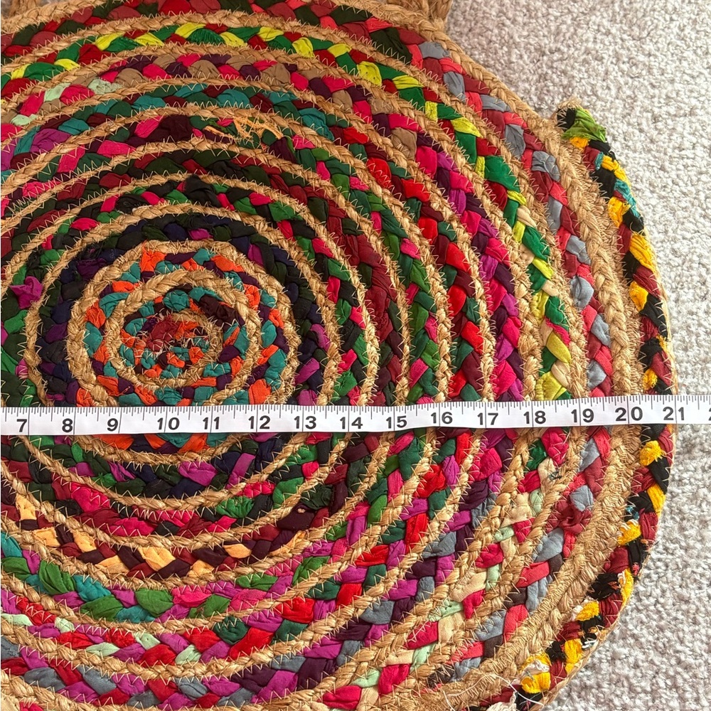 Boho Multicolor Woven Straw Round Tote Bag Large Market Beach Bag - Picture 6 of 7